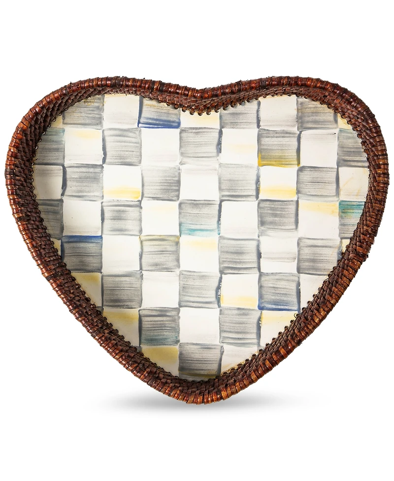 Mackenzie-Childs Sterling Check Rattan Enamel Heart Tray