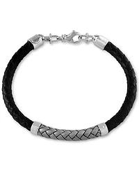 Effy Men's Woven Bracelet in Leather and Sterling Silver