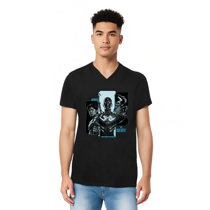 Blue Beetle Mens Host Reyes Short Sleeve Adult V Neck Premium Cotton Tee / T-Shirt