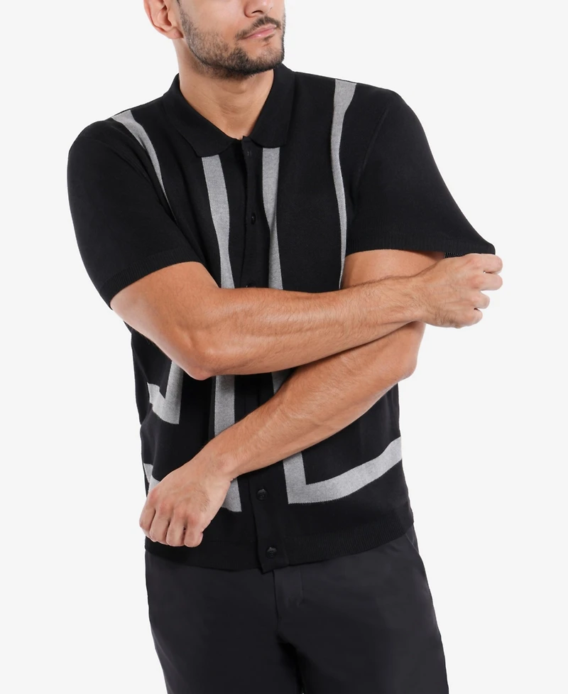 Spring + Mercer Men's Jacquard Short Sleeve Sweater Polo