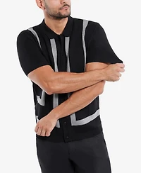 Spring + Mercer Men's Jacquard Short Sleeve Sweater Polo