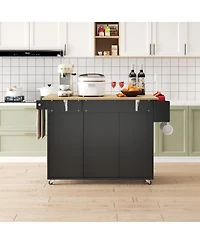 Boyel Living 45.4" Farmhouse Black Rolling Kitchen Cart on Wheels with Storage Cabinet