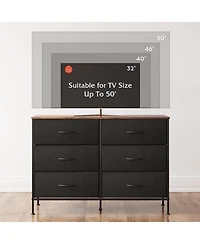 Wlive Wide Dresser with 6 Drawers Tv Stand for 50/" Entertainment Center Metal Frame Wooden Top Fabric Storage Bedroom Hallway Ent