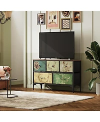 Wlive Dresser for Bedroom with 5 Drawers Wide Chest of Drawers Fabric Dresser Storage Organizer Unit with Fabric Bins for Closet Living Room Hallway F