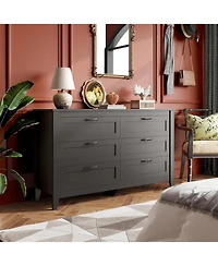 Wlive 6 Drawer Dresser Retro Chest of Drawers with Metal Handle Double Wood for Bedroom Living Room Large Storage Cabinet