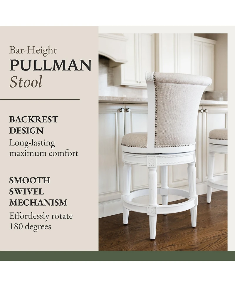 Maven Lane Pullman Wooden Swivel Kitchen Stool, Alabaster White Finish, Set of 2