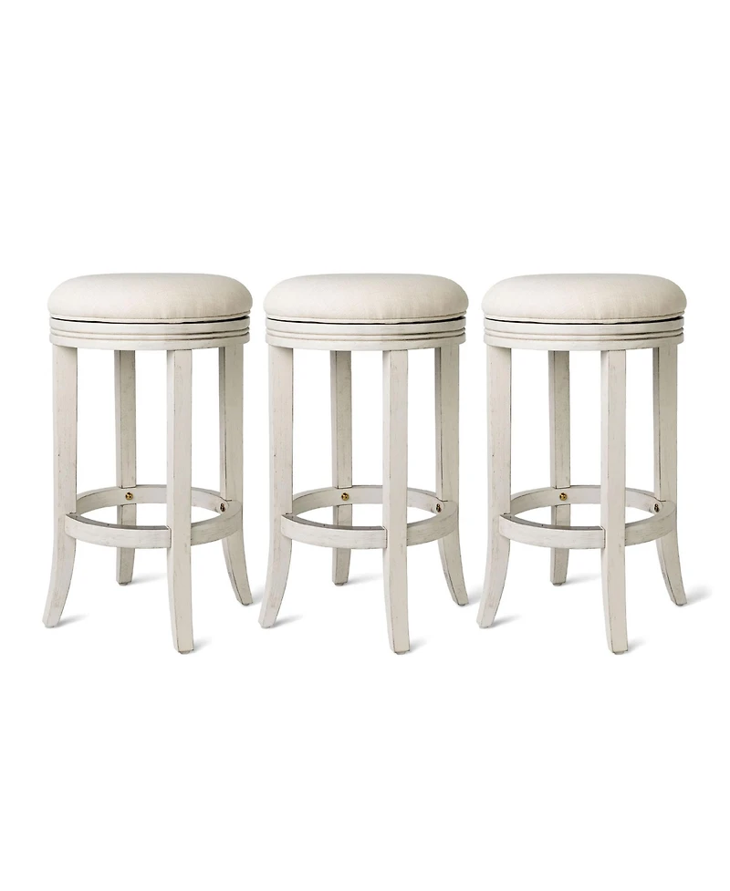 Maven Lane Eva Counter Stool, White Oak Finish w/ Natural Color Fabric, Set of 3