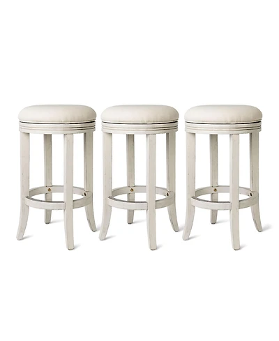 Maven Lane Eva Counter Stool, White Oak Finish w/ Natural Color Fabric, Set of 3