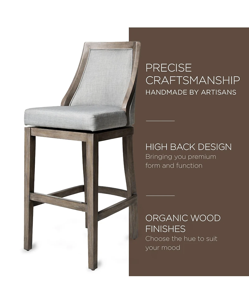 Maven Lane Vienna Bar Stool, Oak Finish, Ash Grey Upholstery, Set of 3