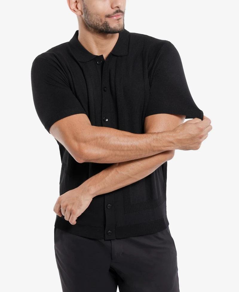 Spring + Mercer Men's Classic Ribbed Texture Polo Sweater