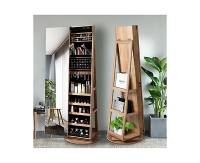Vlsrka 360° Swivel Free-Standing Jewelry Armoire Cabinet with Mirror