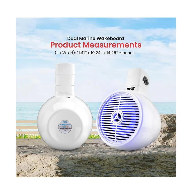 Pyle 8'' Marine Bluetooth Wakeboard Speaker System with Led Lights, 300W, White