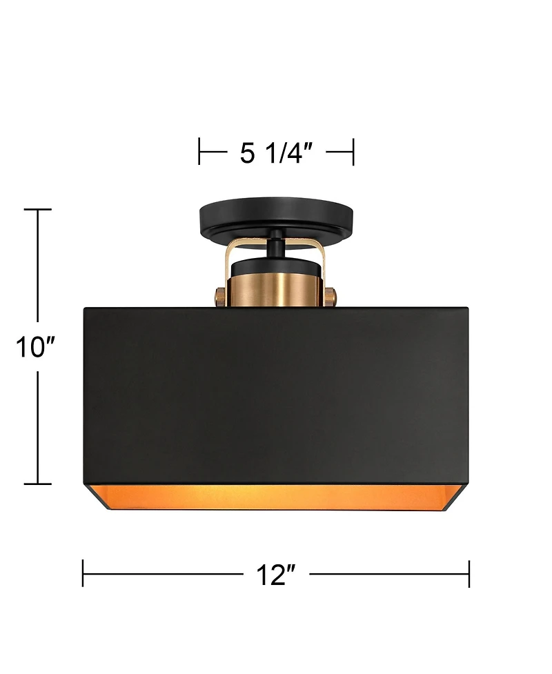 Possini Euro Design Artemis 12" Modern Semi Flush-Mount Ceiling Light Fixture Kitchen Foyer 2-Light Black Gold Finish Metal
