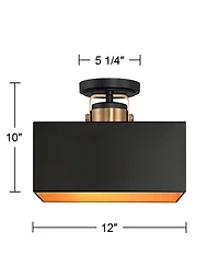 Possini Euro Design Artemis 12" Modern Semi Flush-Mount Ceiling Light Fixture Kitchen Foyer 2-Light Black Gold Finish Metal