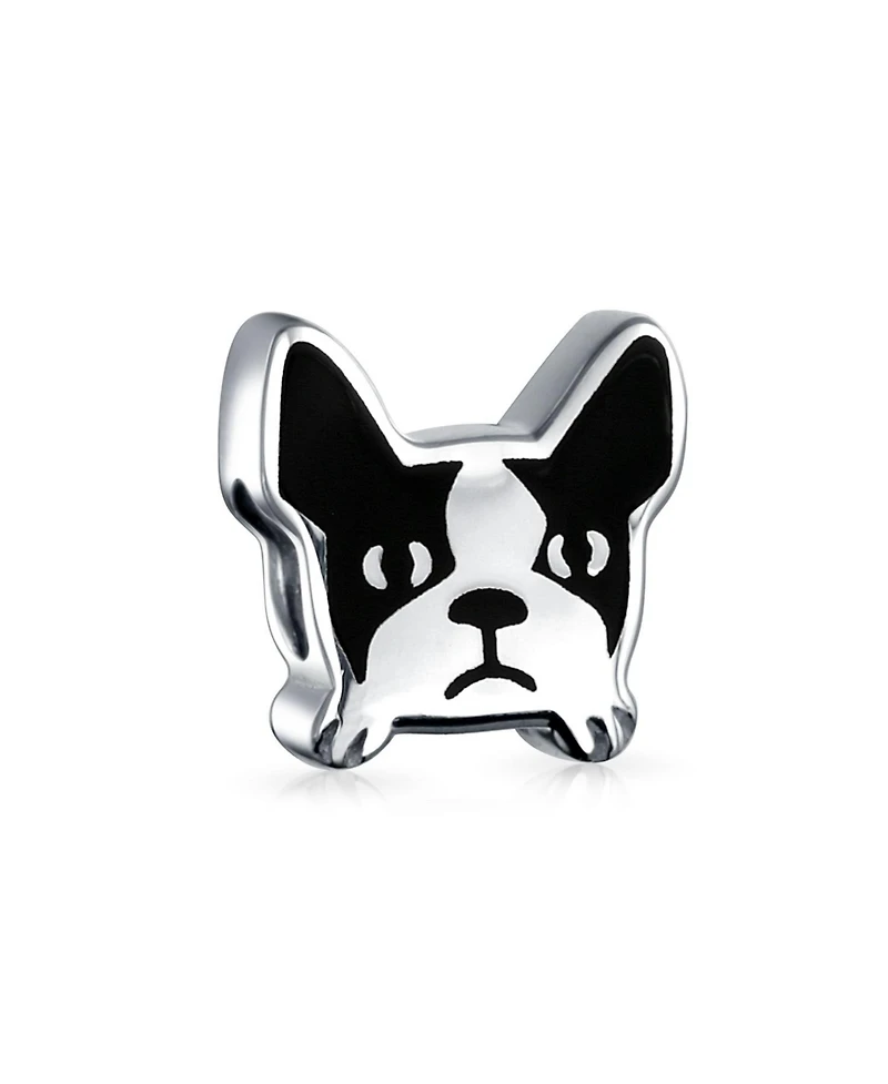 Bling Jewelry French Bulldog Charm Bead Black White Enamel Sterling Silver Bracelets