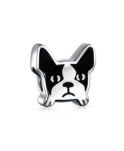 Bling Jewelry French Bulldog Charm Bead Black White Enamel Sterling Silver Bracelets