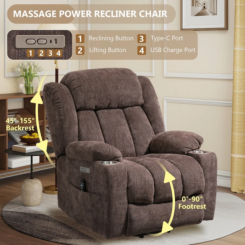 Up to 350 Lbs Power Lift Recliner Chair Heavy Duty Motion Mechanism with 8-Point Vibration Massage and Lumbar Heating