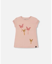 Deux par Big Girls Organic Cotton Top With Applique Pink Sparkling Butterfly
