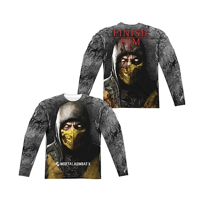 Mortal Kombat X Mens Finish Him (Front/Back Print) Long Sleeve Adult Poly Crew Tee / T-Shirt