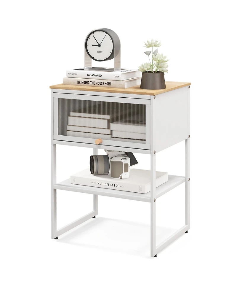 Gouun Nightstand with Flip up Door Storage Shelf