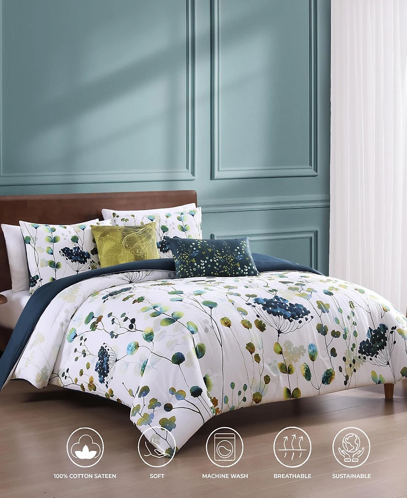 Bebejan Abstract Vines Bedding 220 Thread Count 100% Cotton Sateen 5 Piece King Size Reversible Comforter Set