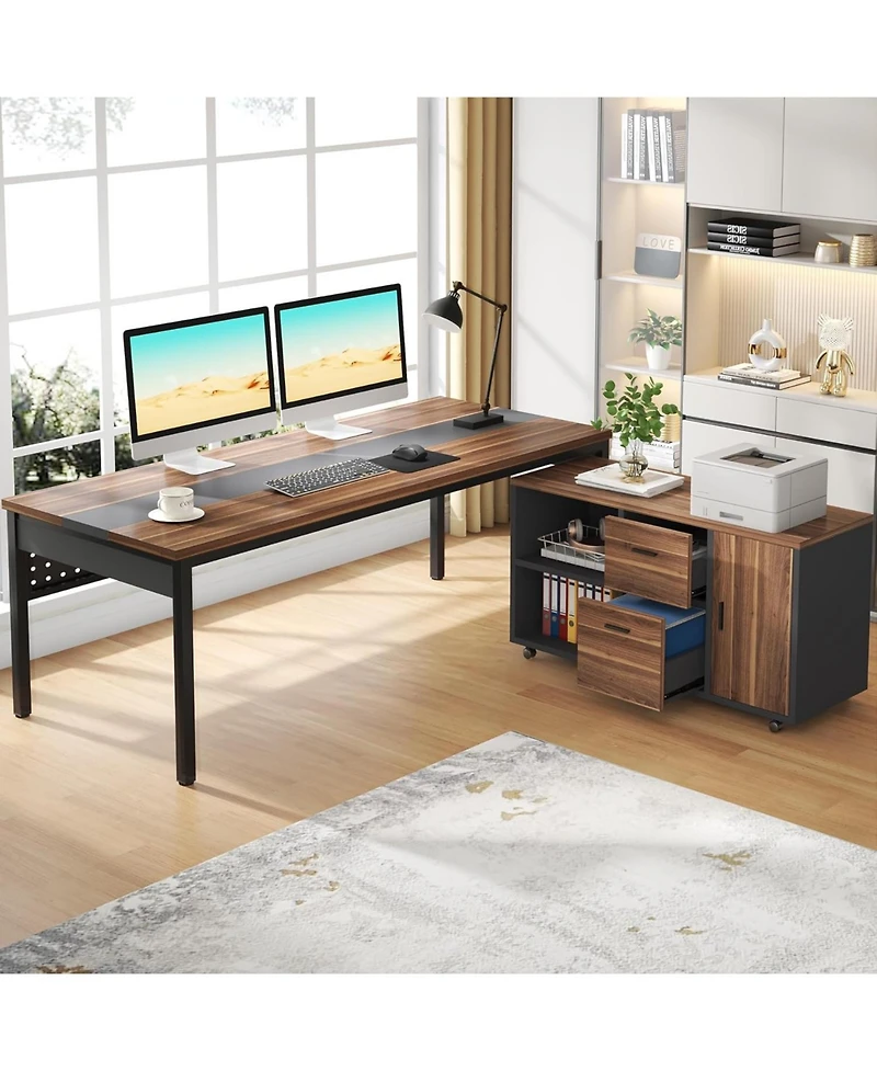 Tribesigns 70.8" Large Executive Office Desk and 47" Lateral File Cabinet Combo, L-Shaped Computer 2 Piece Business Furniture with Drawers Sh