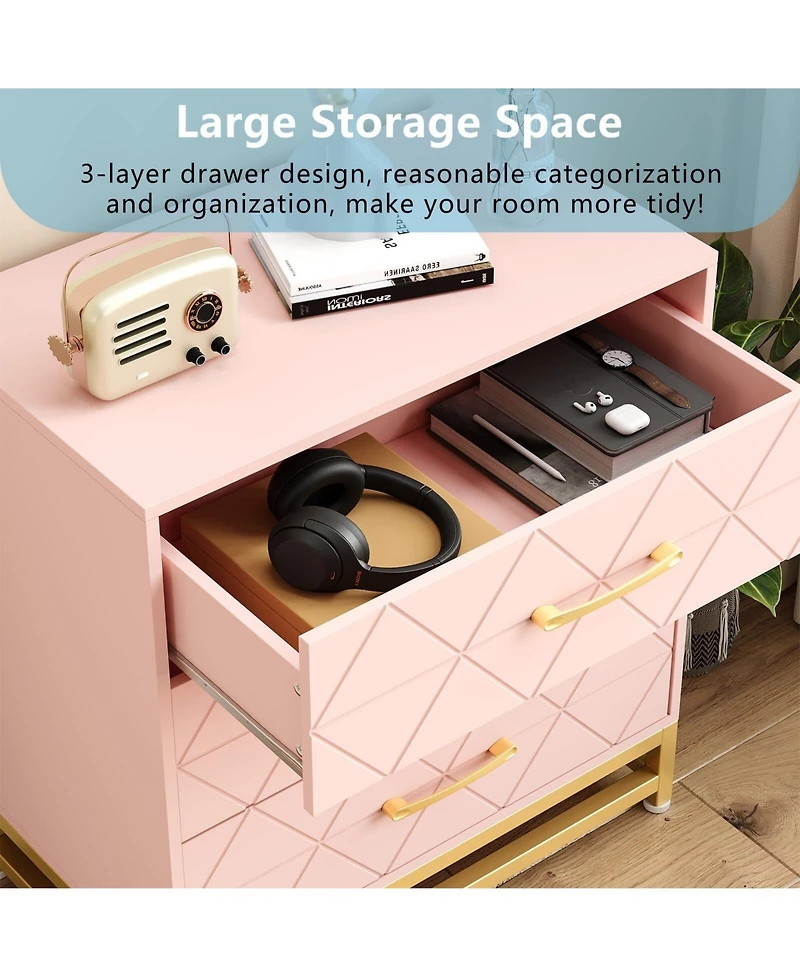 gaomon 3 Drawer Dresser for Bedroom, Modern Wood Dressers Chest of Drawers with Storage