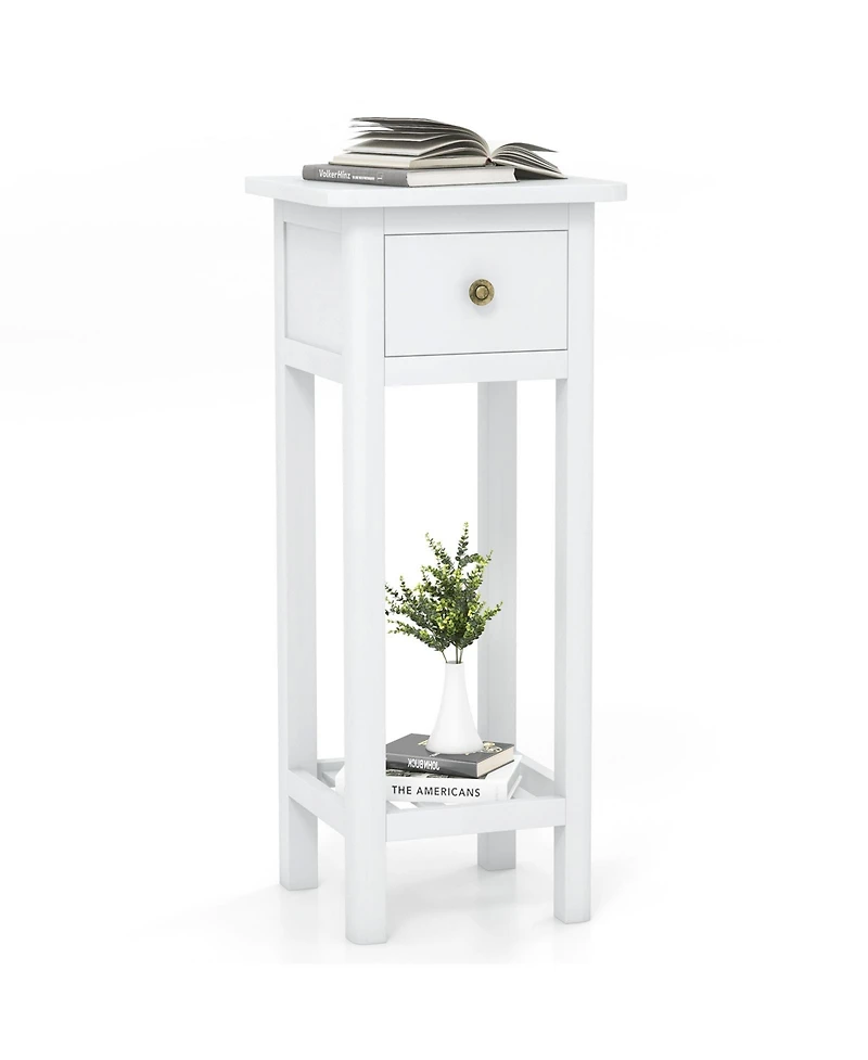 Gouun 2 Tier Slim Nightstand Bedside Table with Drawer Shelf