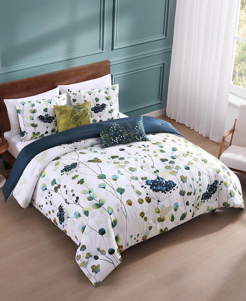 Bebejan Abstract Vines Bedding 220 Thread Count 100% Cotton Sateen 5 Piece Queen Size Reversible Comforter Set