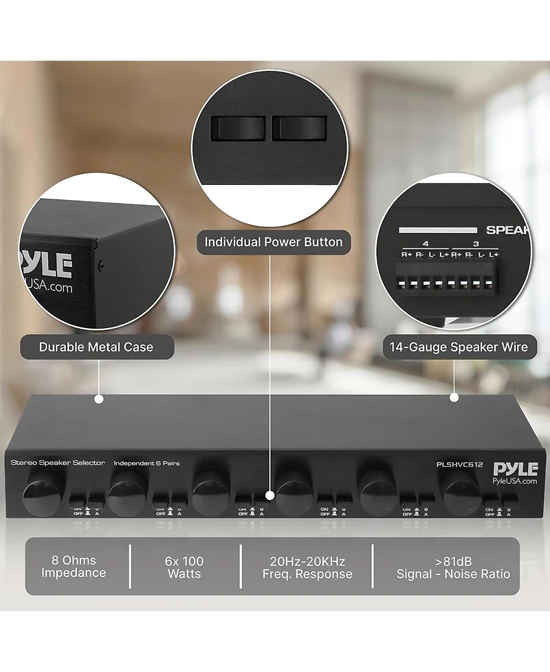 Pyle 6-Way Stereo Speaker Selector with Volume Control