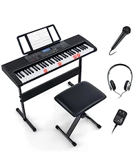 Gymax 61-Key Portable Electronic Keyboard Piano w/ Stand & Stool Complete Digital Piano Set