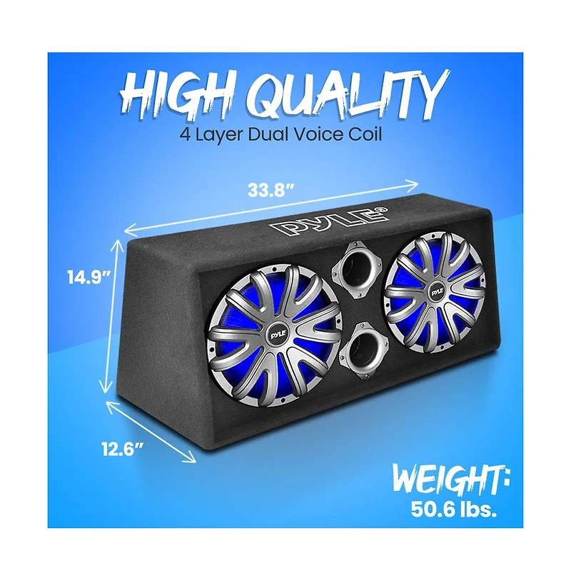 Pyle Dual Subwoofer Box System, 12'' Vented Enclosure, 1200W Max, Led Lights