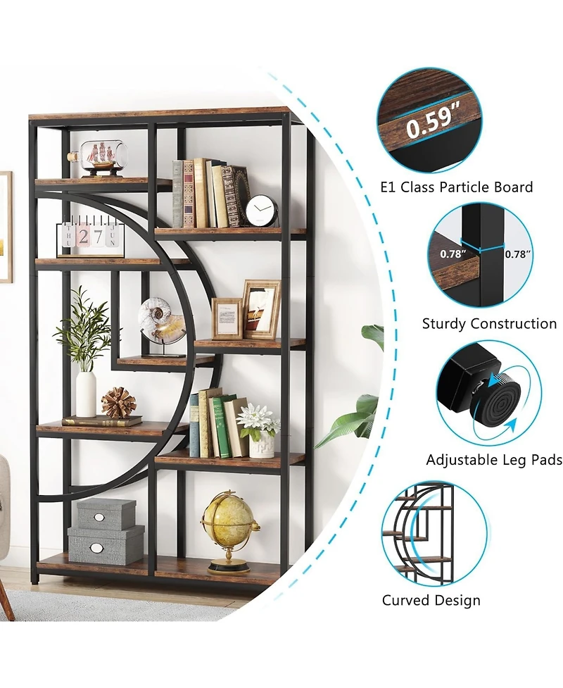 Tribesigns 5 Tier Etagere Bookcase Set of 2, Freestanding Tall Bookshelf Display Shelf Storage Organizer with 9-Open