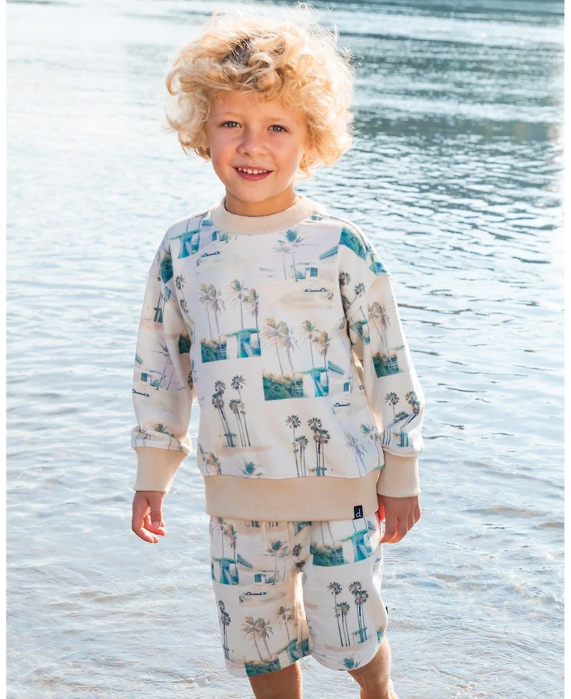 Deux par Deux Baby Boys Printed Pullover Sweatshirt Beige Palm Tree And Teal