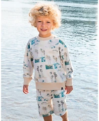 Deux par Deux Baby Boys Printed Pullover Sweatshirt Beige Palm Tree And Teal