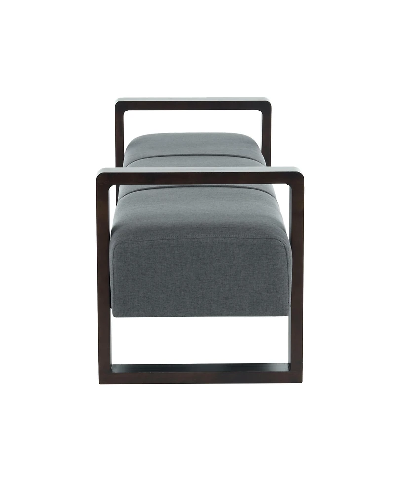 Sleek Long Ottoman Bench, Gray Linen Upholstery with Wooden Legs-The Pop Home