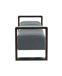 Sleek Long Ottoman Bench, Gray Linen Upholstery with Wooden Legs-The Pop Home