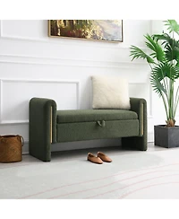 Modern Teddy Bed End Bench with Storage and Arms, Upholstered Foot Rest Stool, Comfy Vanity Bench-The Pop Home