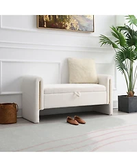 Modern Teddy Bed End Bench with Storage and Arms, Upholstered Foot Rest Stool, Comfy Vanity Bench-The Pop Home