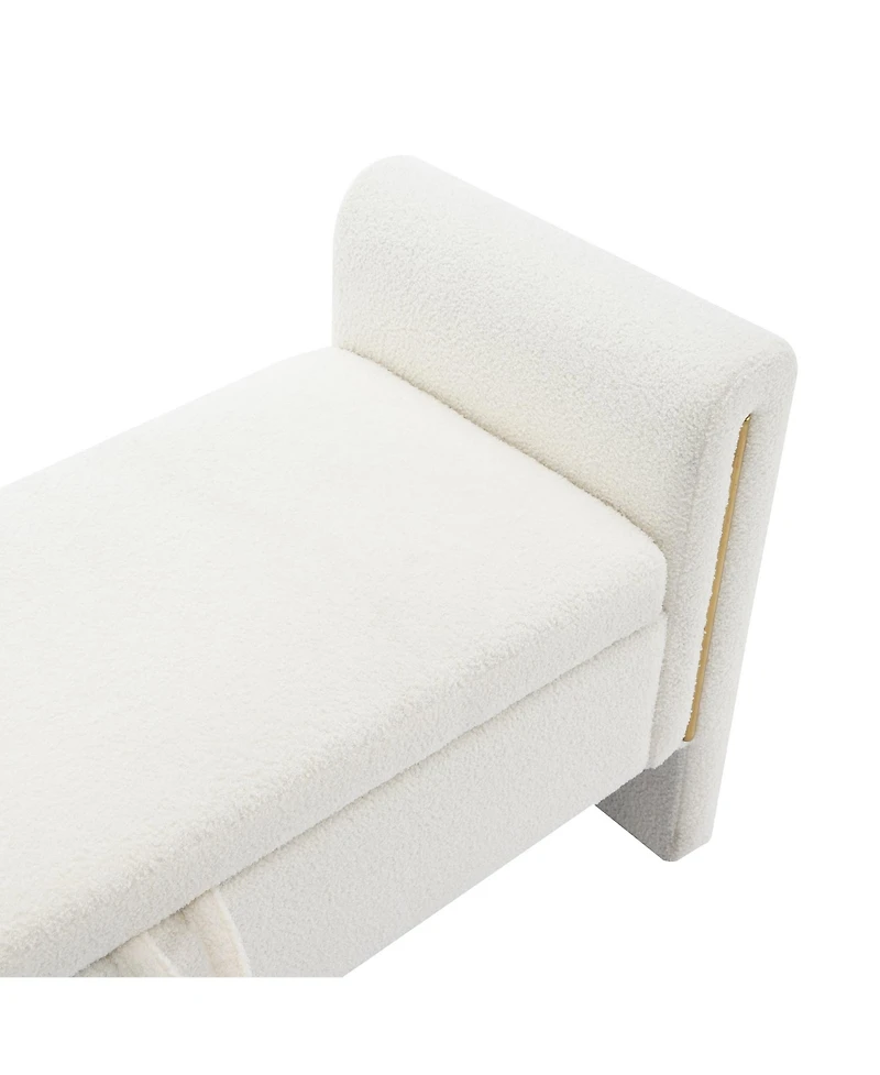 Modern Teddy Bed End Bench with Storage and Arms, Upholstered Foot Rest Stool, Comfy Vanity Bench-The Pop Home