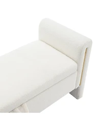 Modern Teddy Bed End Bench with Storage and Arms, Upholstered Foot Rest Stool, Comfy Vanity Bench-The Pop Home