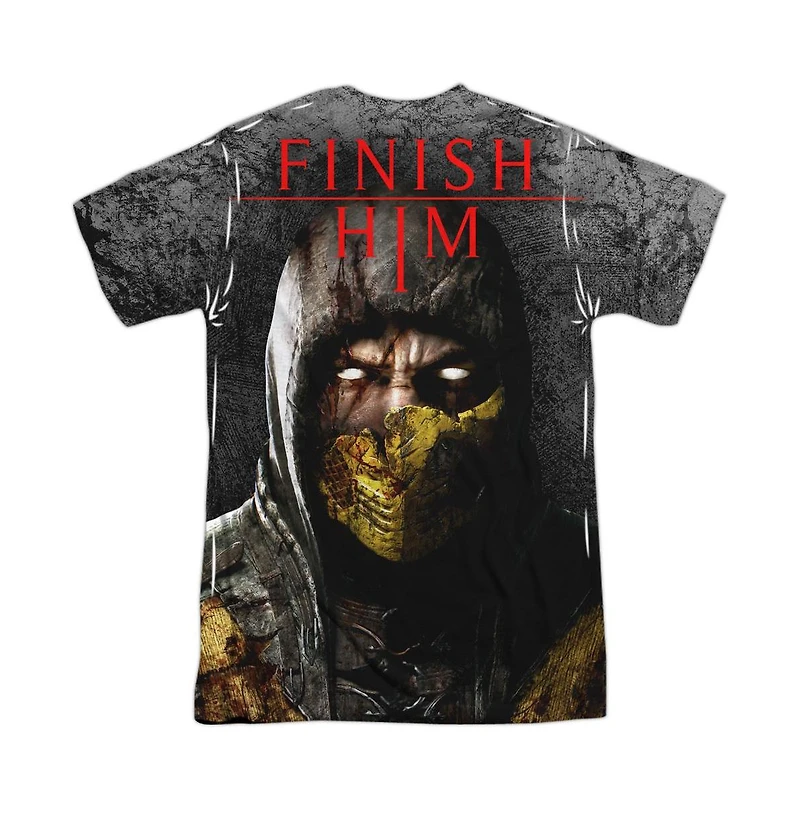 Mortal Kombat X Mens Finish Him (Front/Back Print) Short Sleeve Adult Poly Crew Tee / T-Shirt
