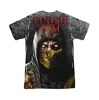 Mortal Kombat X Mens Finish Him (Front/Back Print) Short Sleeve Adult Poly Crew Tee / T-Shirt