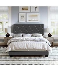 Boyd Sleep Rhombus Upholstered Platform Bed with Headboard, Mattress Foundation Strong 4 Wood Slat Supports, Box Spring Required