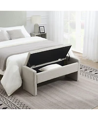 Modern Upholstered Bed End Bench with Storage, Linen Foot Rest Stool, Multi-Functional Vanity Stool-The Pop Home