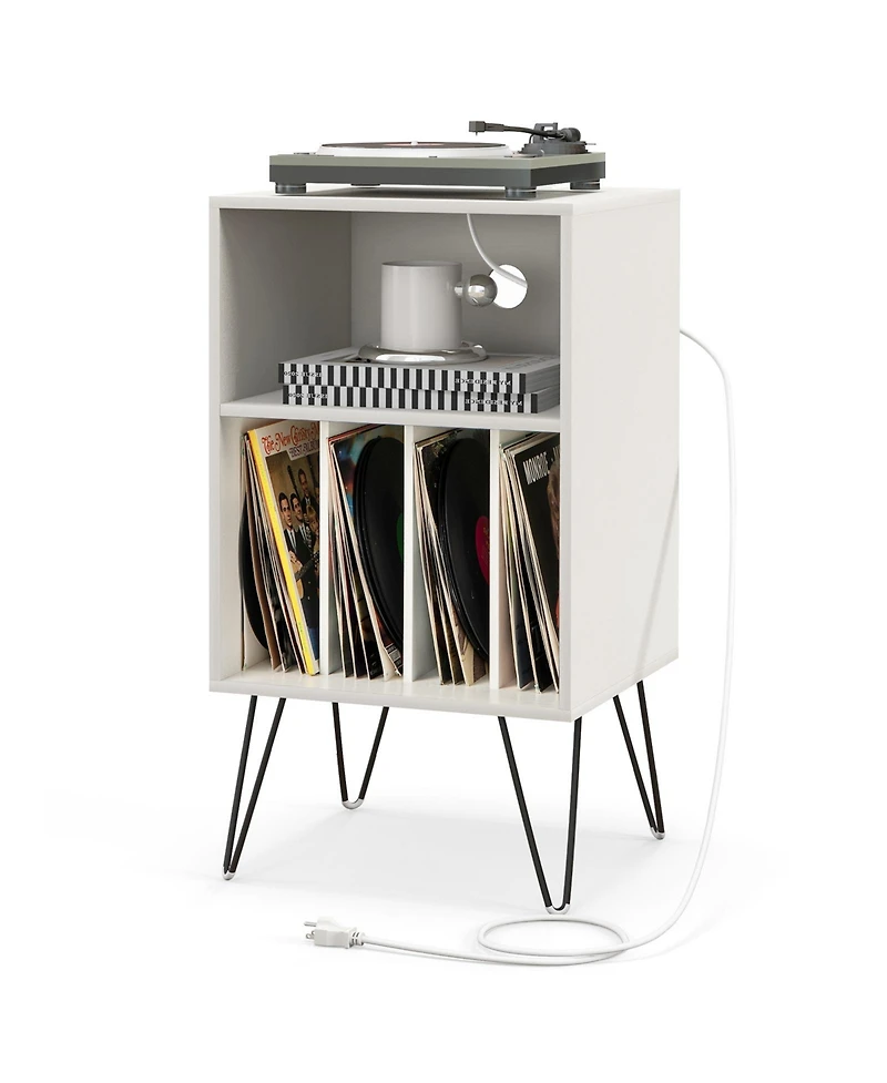 Gouun Record Player Stand with Charging Station for Living Room Bedroom