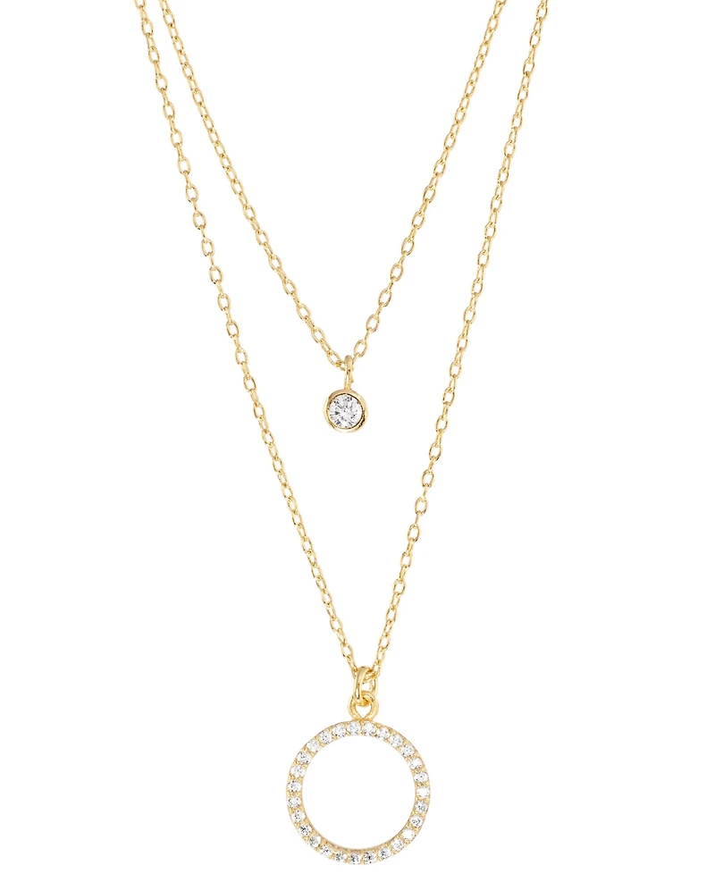 Macy's Cubic Zirconia Two-Row Pendant Necklace Sterling Silver or 14k Gold Over Silver, 18" + 2" extender