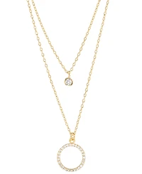 Macy's Cubic Zirconia Two-Row Pendant Necklace Sterling Silver or 14k Gold Over Silver, 18" + 2" extender