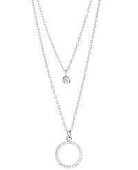 Macy's Cubic Zirconia Two-Row Pendant Necklace in Sterling Silver or 14k Gold Over Sterling Silver, 18" + 2" extender