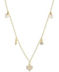 Freshwater Pearl (4mm) & Cubic Zirconia Heart Bezel Dangle Collar Necklace Sterling Silver, 16" + 2" extender (Also Available 14k Gold over St